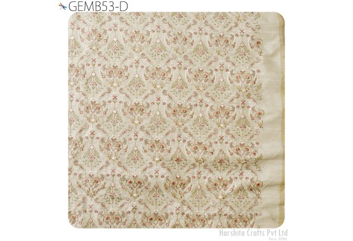 Indian Beige Embroidered Fabric by the Yard Sewing DIY Crafting Woman Costumes Embroidery Wedding Dress Material Fabric
